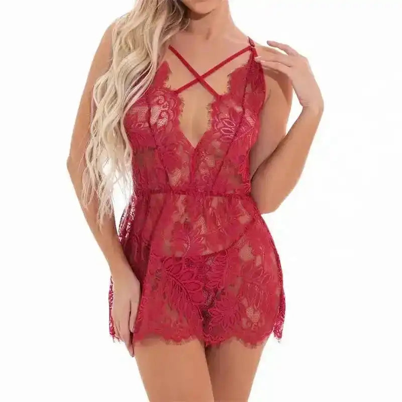 Chest Cross Lace Babydoll - Fashionfitz