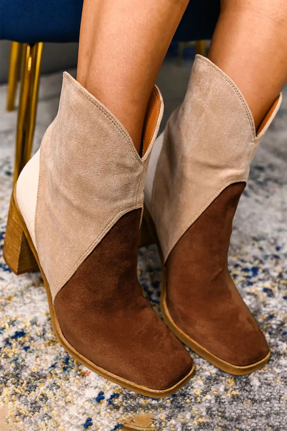 Chestnut colorblock suede heeled ankle booties - 37 - boots