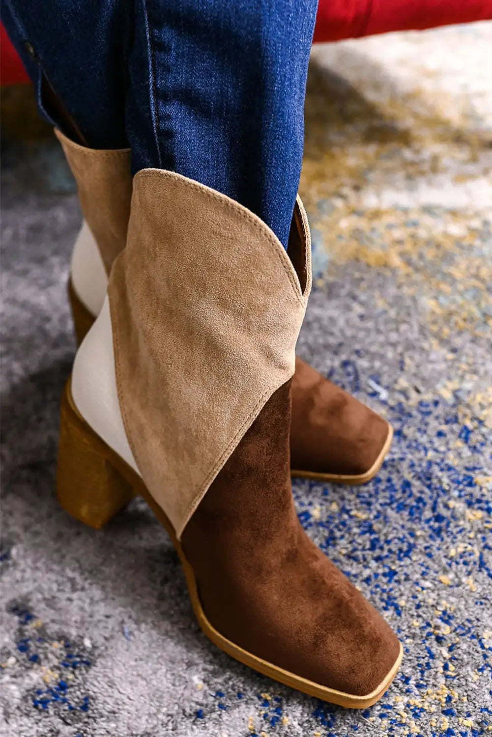 Chestnut colorblock suede heeled ankle booties - shoes &