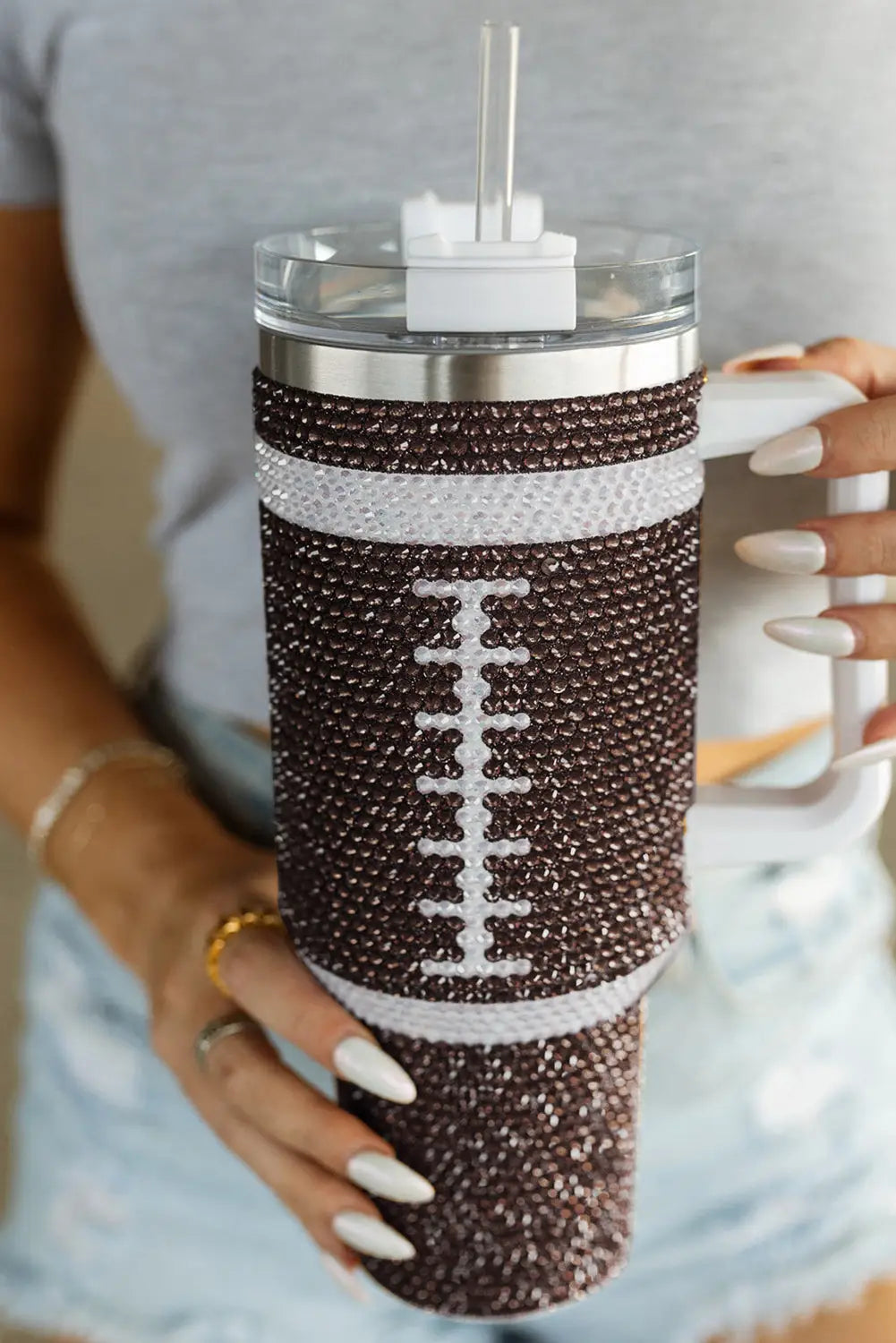 Chestnut contrast rhinestone rugby 304 stainless steel tumbler - one size / stainless steel - tumblers
