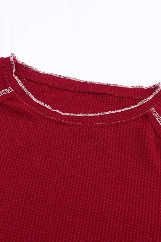 Chestnut contrast seam frilly edge waffle knit t - shirt