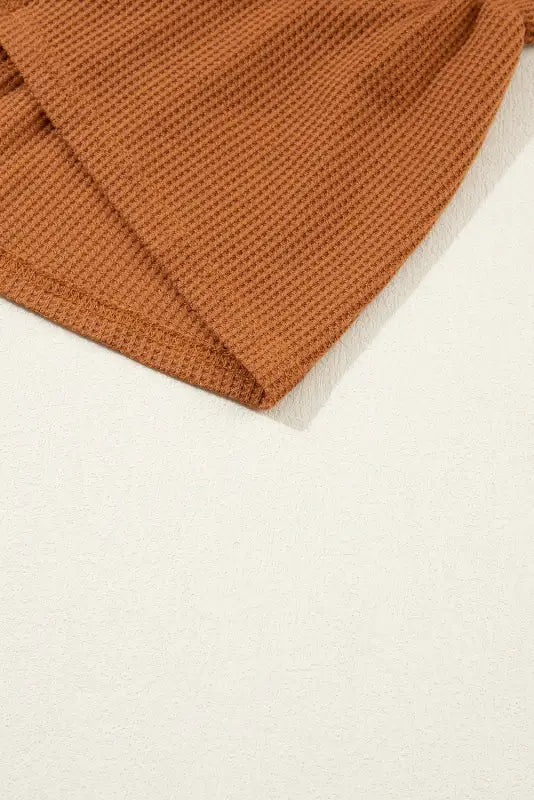 Chestnut contrast seam frilly edge waffle knit t - shirt