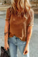 Chestnut Contrast Seam Frilly Edge Waffle Knit T-shirt - Fashionfitz
