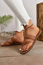 Chestnut Cross Toe Flat Slippers - Fashionfitz