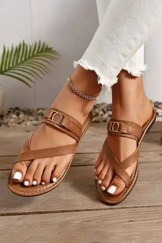 Chestnut Cross Toe Flat Slippers - Fashionfitz