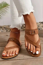 Chestnut Cross Toe Flat Slippers - Fashionfitz