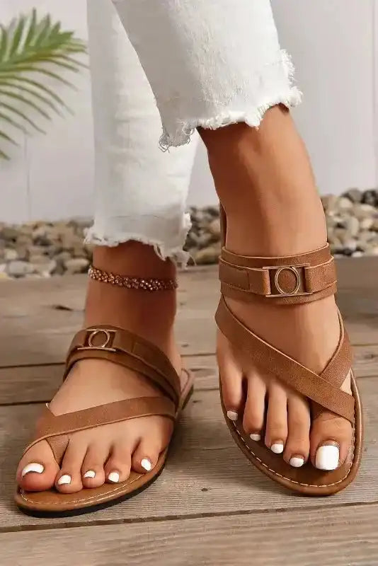 Chestnut Cross Toe Flat Slippers - Fashionfitz