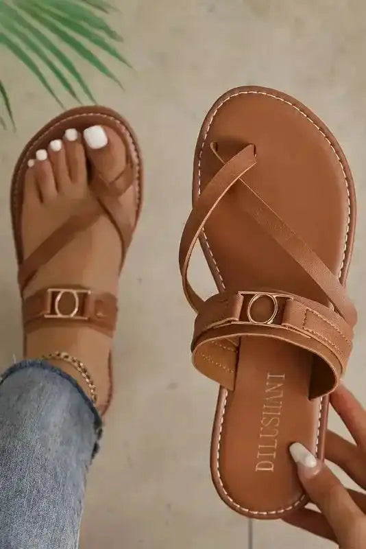 Chestnut Cross Toe Flat Slippers - Fashionfitz