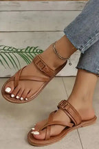 Chestnut Cross Toe Flat Slippers - Fashionfitz
