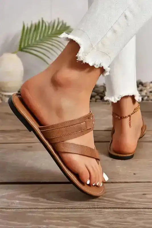 Chestnut Cross Toe Flat Slippers - Fashionfitz