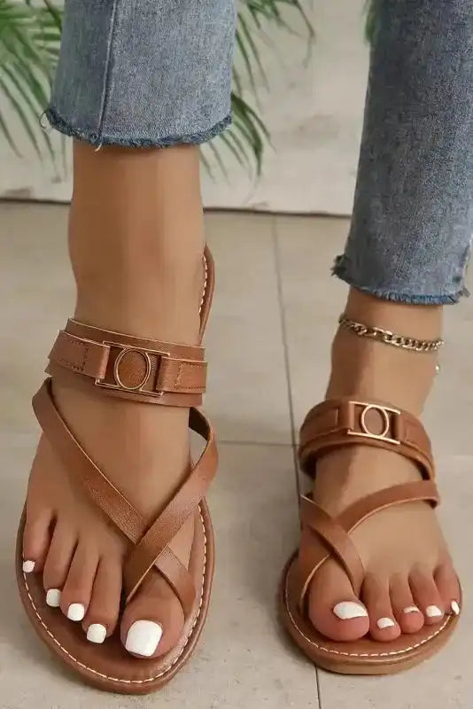 Chestnut Cross Toe Flat Slippers - Fashionfitz