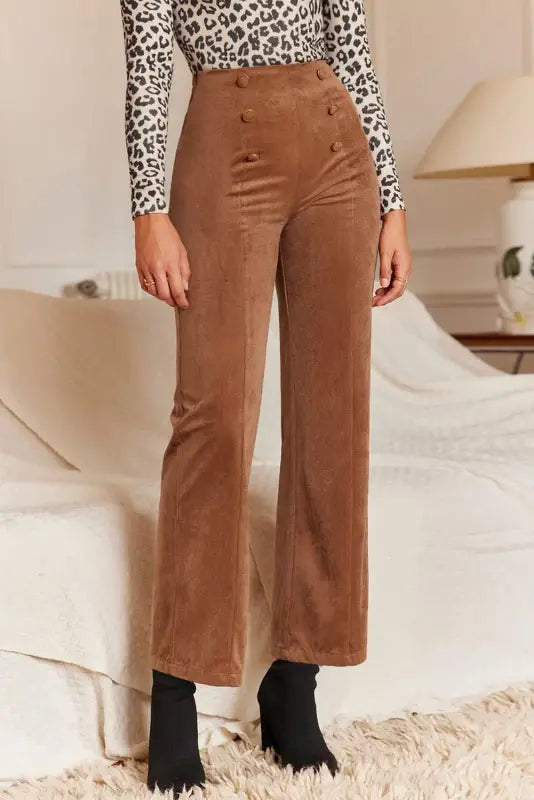 Chestnut elegance pants | double-breasted straight leg design