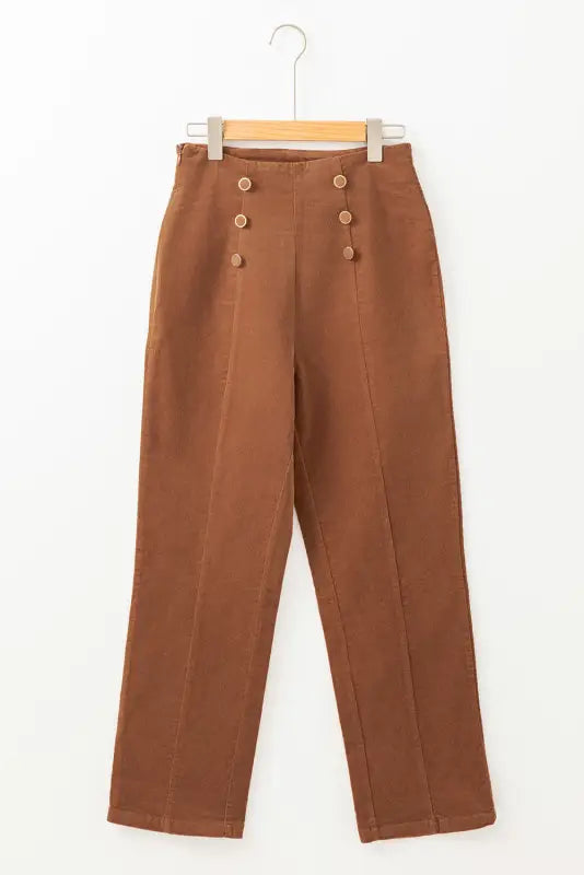 Chestnut elegance pants | double-breasted straight leg design