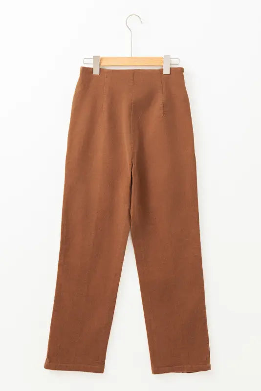 Chestnut elegance pants | double-breasted straight leg design