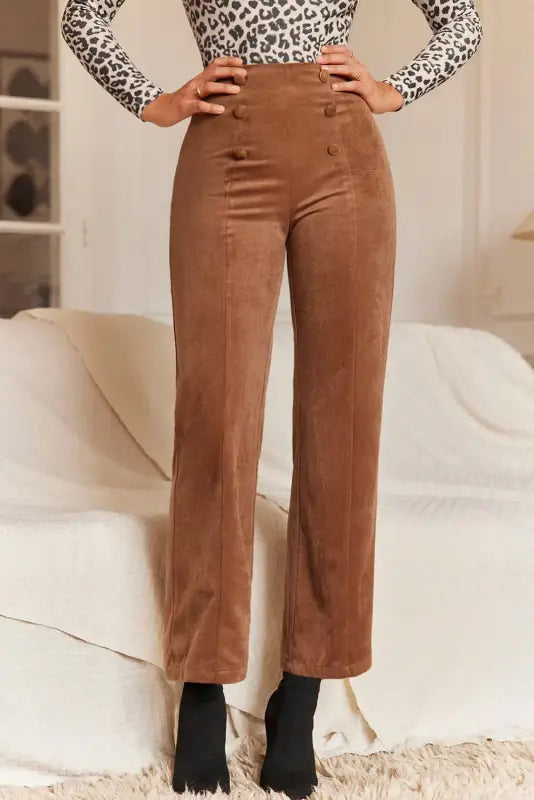 Chestnut elegance pants | double-breasted straight leg design