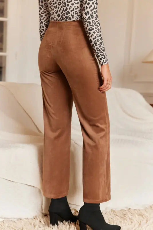 Chestnut elegance pants | double-breasted straight leg design