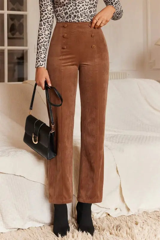 Chestnut elegance pants | double-breasted straight leg design