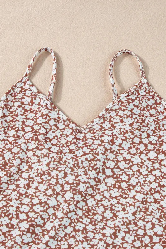 Chestnut floral bodysuit - spaghetti strap v-neck - bodysuits