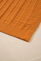 Chestnut Grid Textured Short Sleeve Sweater - Fashionfitz