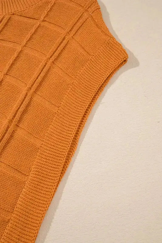 Chestnut Grid Textured Short Sleeve Sweater - Fashionfitz