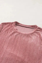 Chestnut Half Zip V Neck Ribbed Velvet Top - Fashionfitz