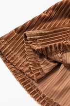 Chestnut Half Zip V Neck Ribbed Velvet Top - Fashionfitz