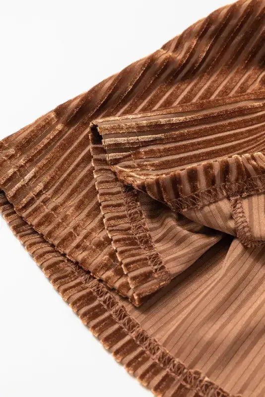 Chestnut Half Zip V Neck Ribbed Velvet Top - Fashionfitz