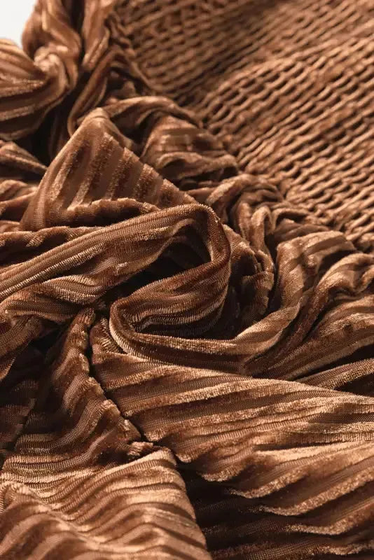 Chestnut Half Zip V Neck Ribbed Velvet Top - Fashionfitz