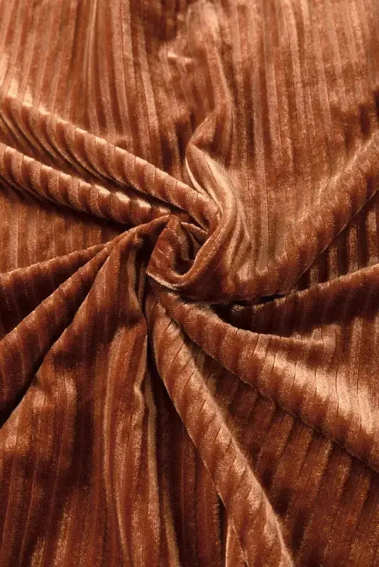 Chestnut Half Zip V Neck Ribbed Velvet Top - Fashionfitz