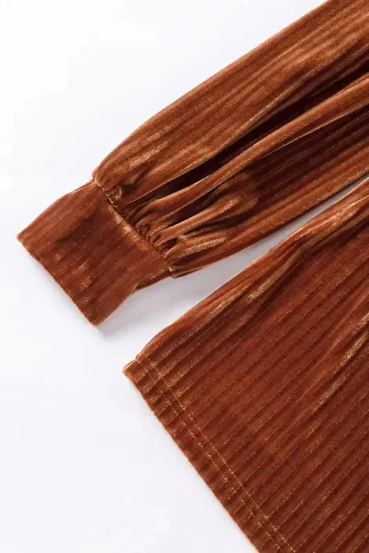 Chestnut Half Zip V Neck Ribbed Velvet Top - Fashionfitz