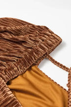 Chestnut Half Zip V Neck Ribbed Velvet Top - Fashionfitz