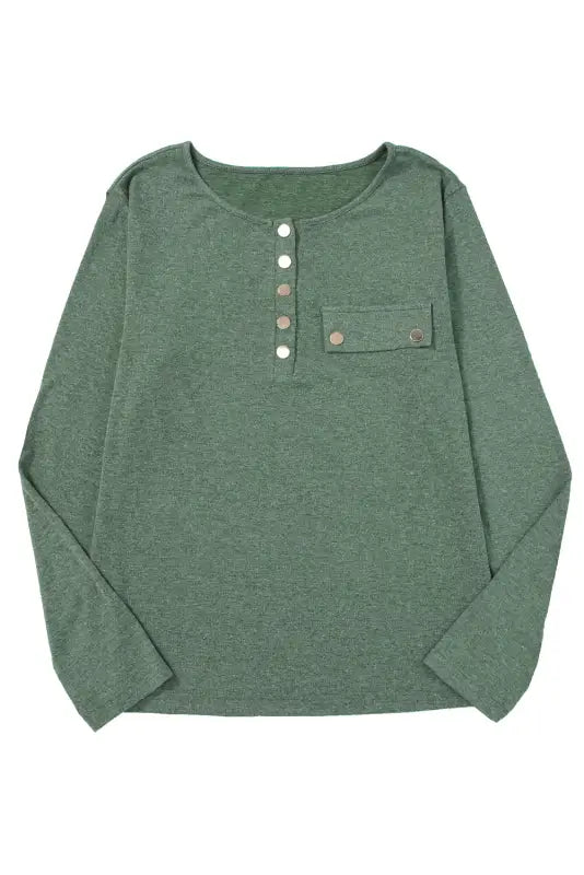 Chestnut long sleeve snap button henley top - tops