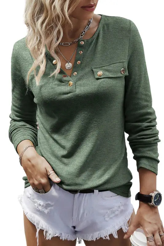 Chestnut long sleeve snap button henley top - tops