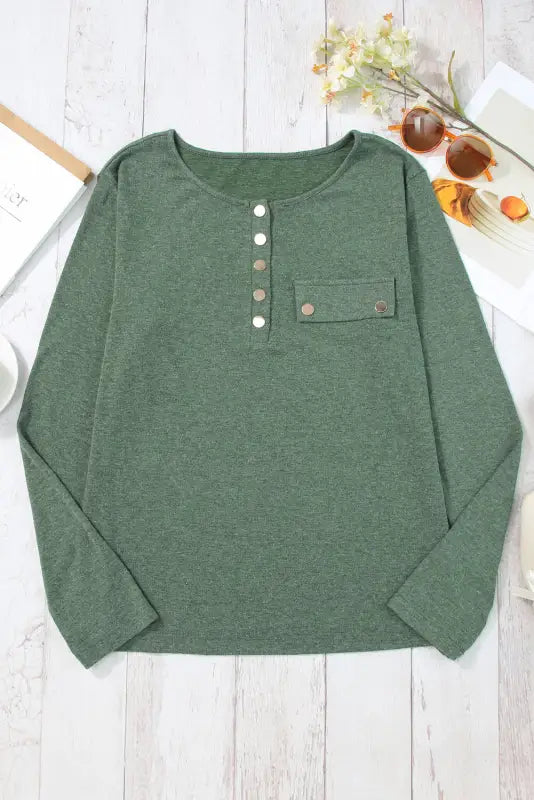 Chestnut long sleeve snap button henley top - tops