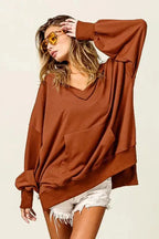 Chestnut Oversized Hoodie - V-Neck Kangaroo Pocket - Fashionfitz