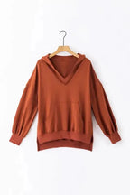 Chestnut Oversized Hoodie - V-Neck Kangaroo Pocket - Fashionfitz