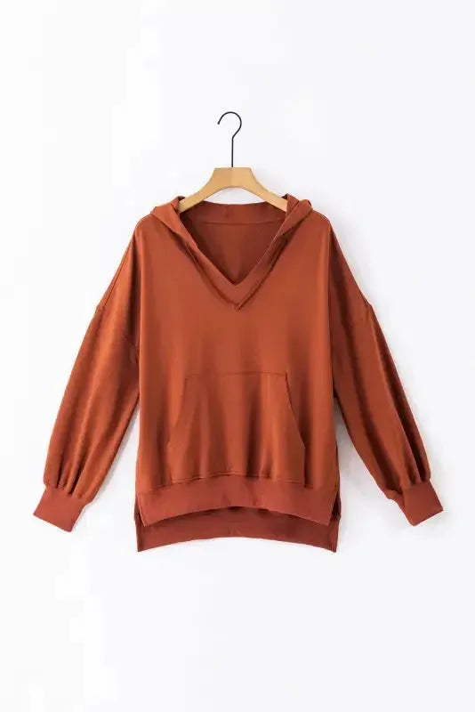 Chestnut Oversized Hoodie - V-Neck Kangaroo Pocket - Fashionfitz