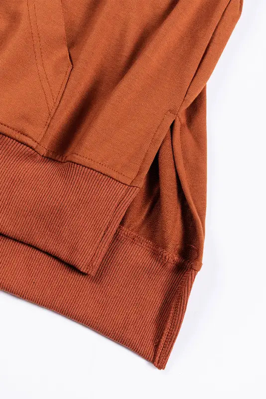 Chestnut v neck kangaroo pocket oversized hoodie - sweatshirts & hoodies