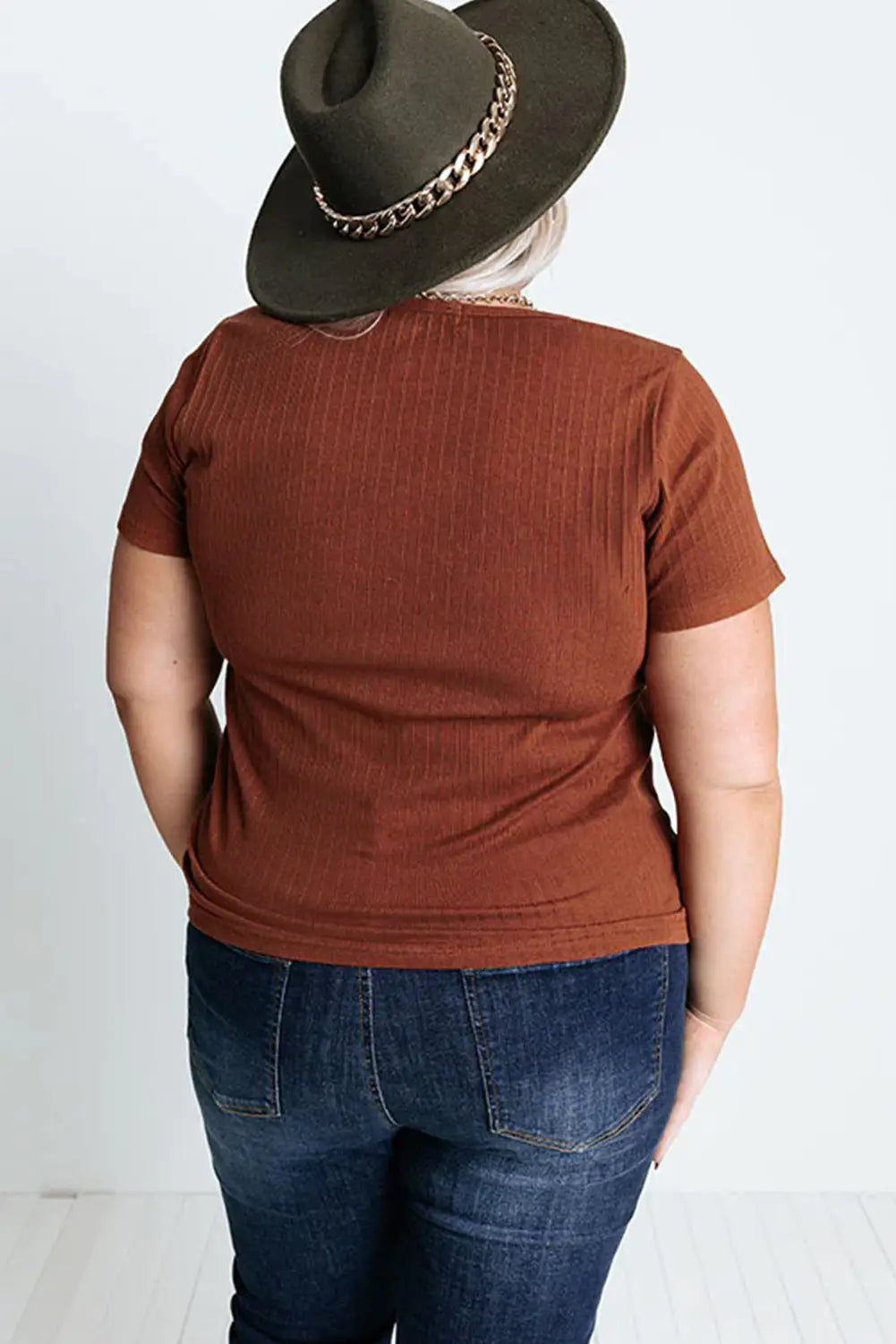 Chestnut plus size ribbed knit henley tee