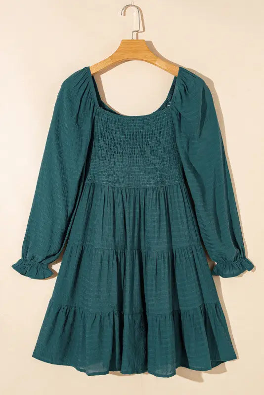 Chestnut plus size smocked ruffled sleeve tiered mini dress