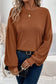 Chestnut ribbed knit drop shoulder ruffled sleeve textured top - long tops