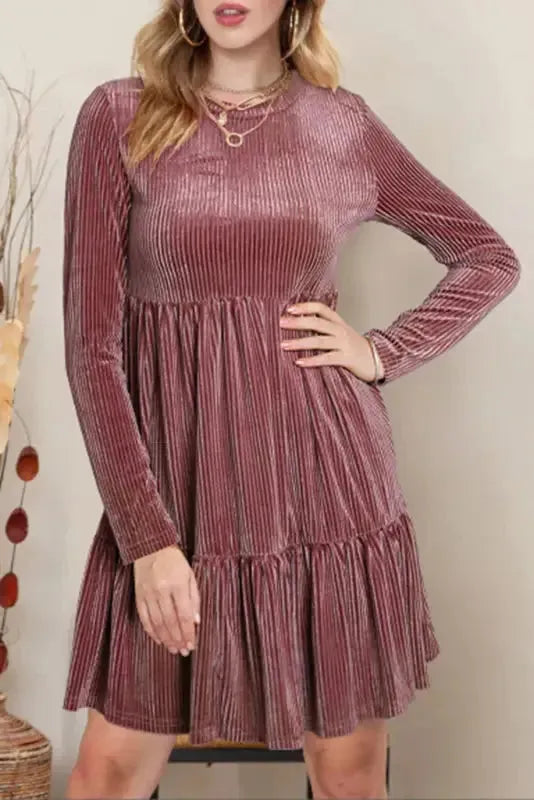 Chestnut Smocked Ribbed Velvet Babydoll Top - Fashionfitz