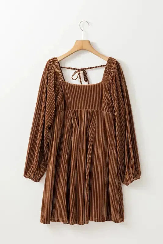 Chestnut Smocked Ribbed Velvet Babydoll Top - Fashionfitz