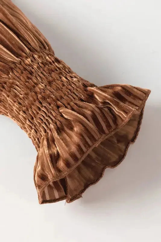 Chestnut Smocked Ribbed Velvet Babydoll Top - Fashionfitz