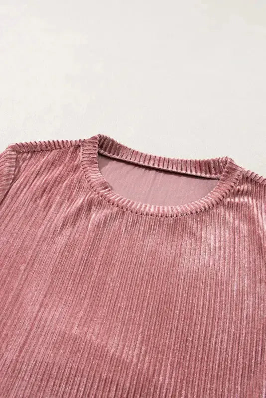 Chestnut Smocked Ribbed Velvet Babydoll Top - Fashionfitz