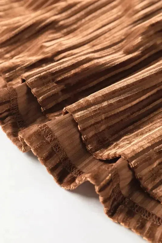 Chestnut Smocked Ribbed Velvet Babydoll Top - Fashionfitz