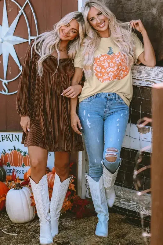 Chestnut Smocked Ribbed Velvet Babydoll Top - Fashionfitz