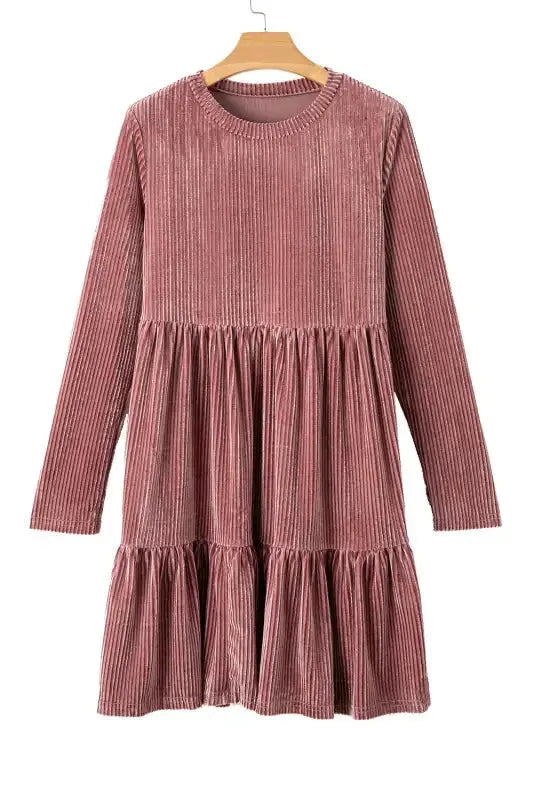 Chestnut Smocked Ribbed Velvet Babydoll Top - Fashionfitz