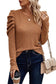 Chestnut solid color textured buttoned gigot sleeve top - long tops