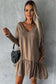 Chestnut split neck long sleeve ruffled loose dress - mini dresses